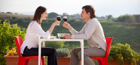 Pareja de novios brindando por su relación