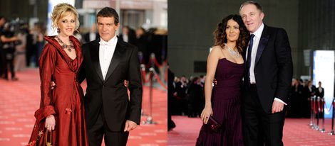 Melanie Griffith y Antonio Banderas y Salma Hayek y François-Henri Pinault en los Goya 2012
