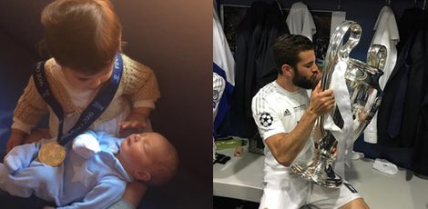 Los hijos de Nacho Fernández y el futbolista besando la orejona / Instagram