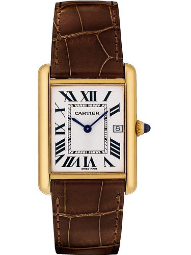 Reloj Tank con correa de cuero marrón