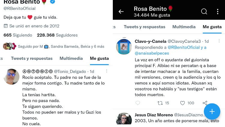 Rosa Benito da 'me gusta' en Twitter a mensaje en contra de Rocío Carrasco | twitter.com