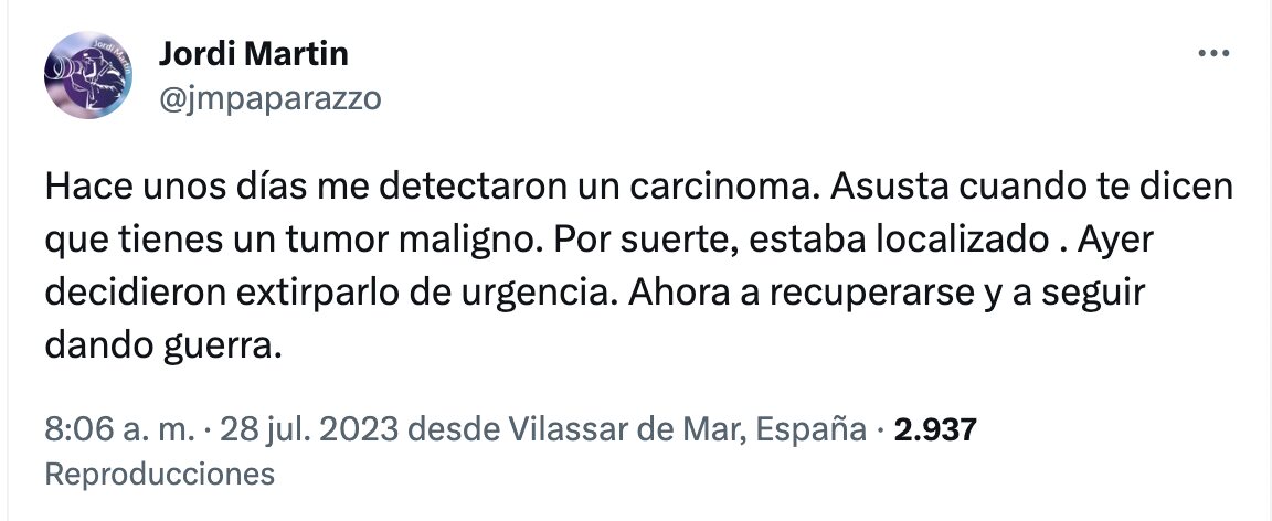 Jordi Martín, operado tras serle detectado cáncer de piel | Foto: Twitter