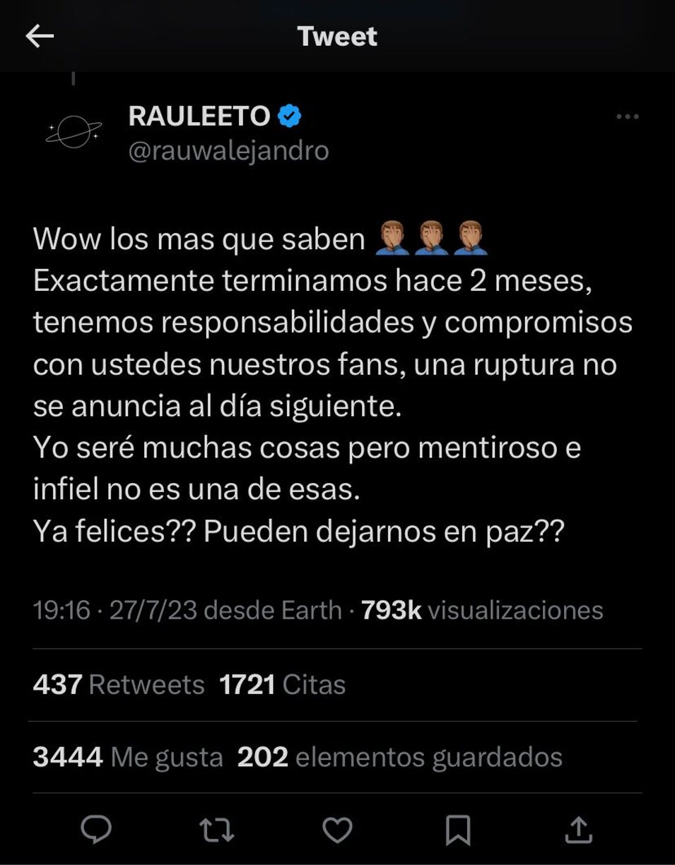 El tuit de Rauw Alejandro hablando de Rosalía que luego borro | Foto: Twitter