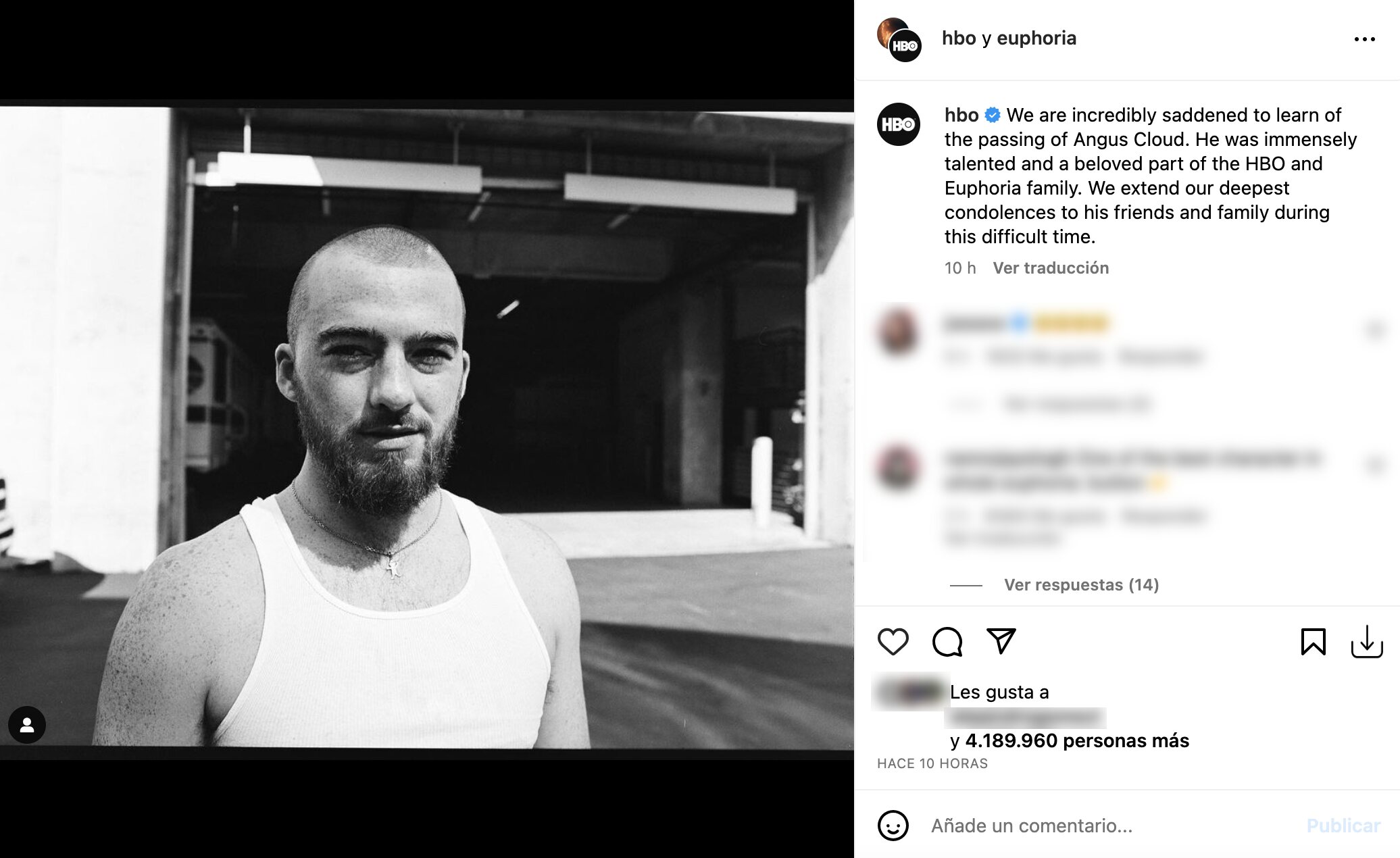 El equipo de HBO y 'Euphoria' despiden a Angus Cloud | Foto: Instagram