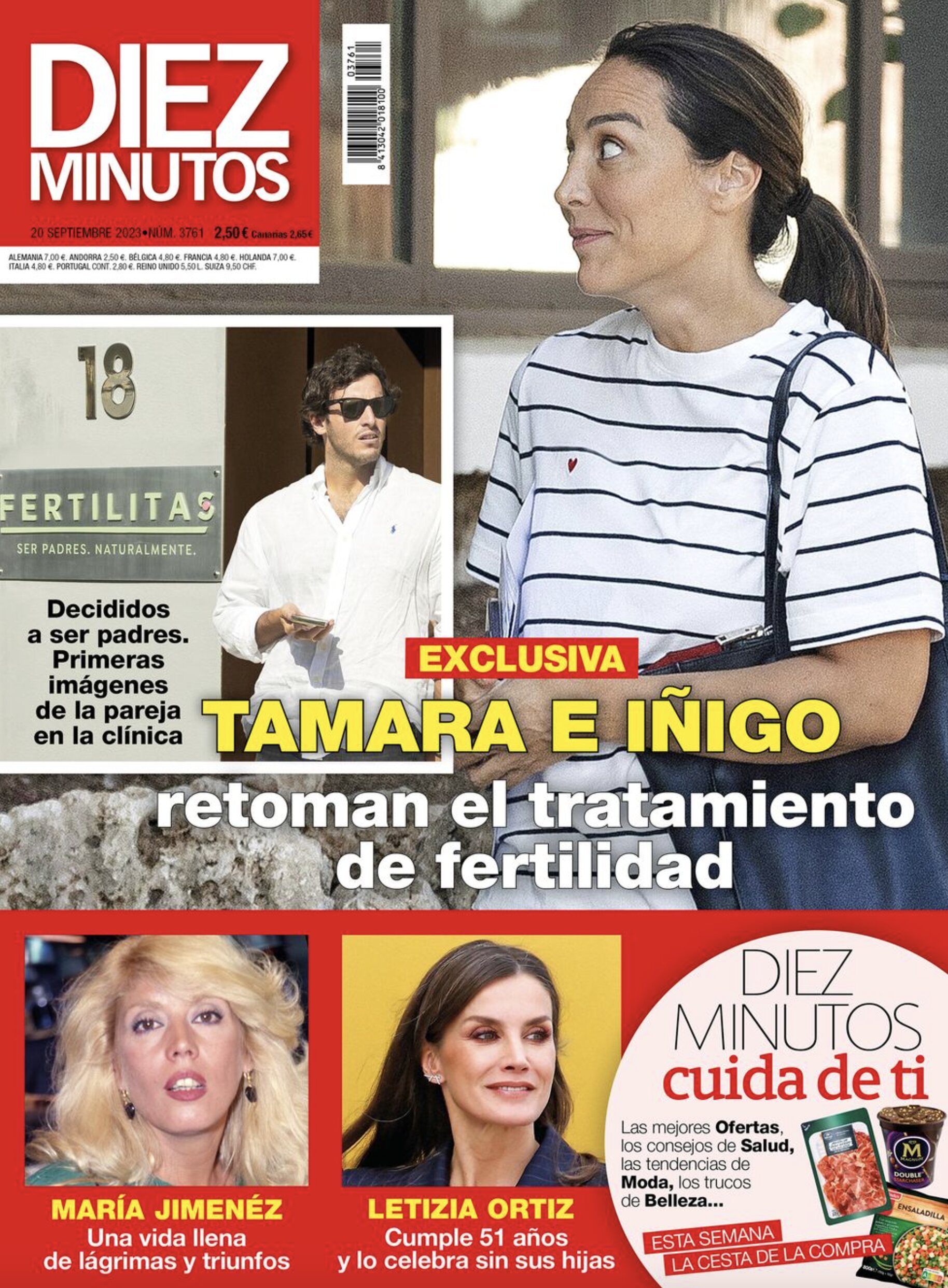 Tamara Falcó en la portada de Diez Minutos acudiendo a una clínica de fertilidad con Onieva