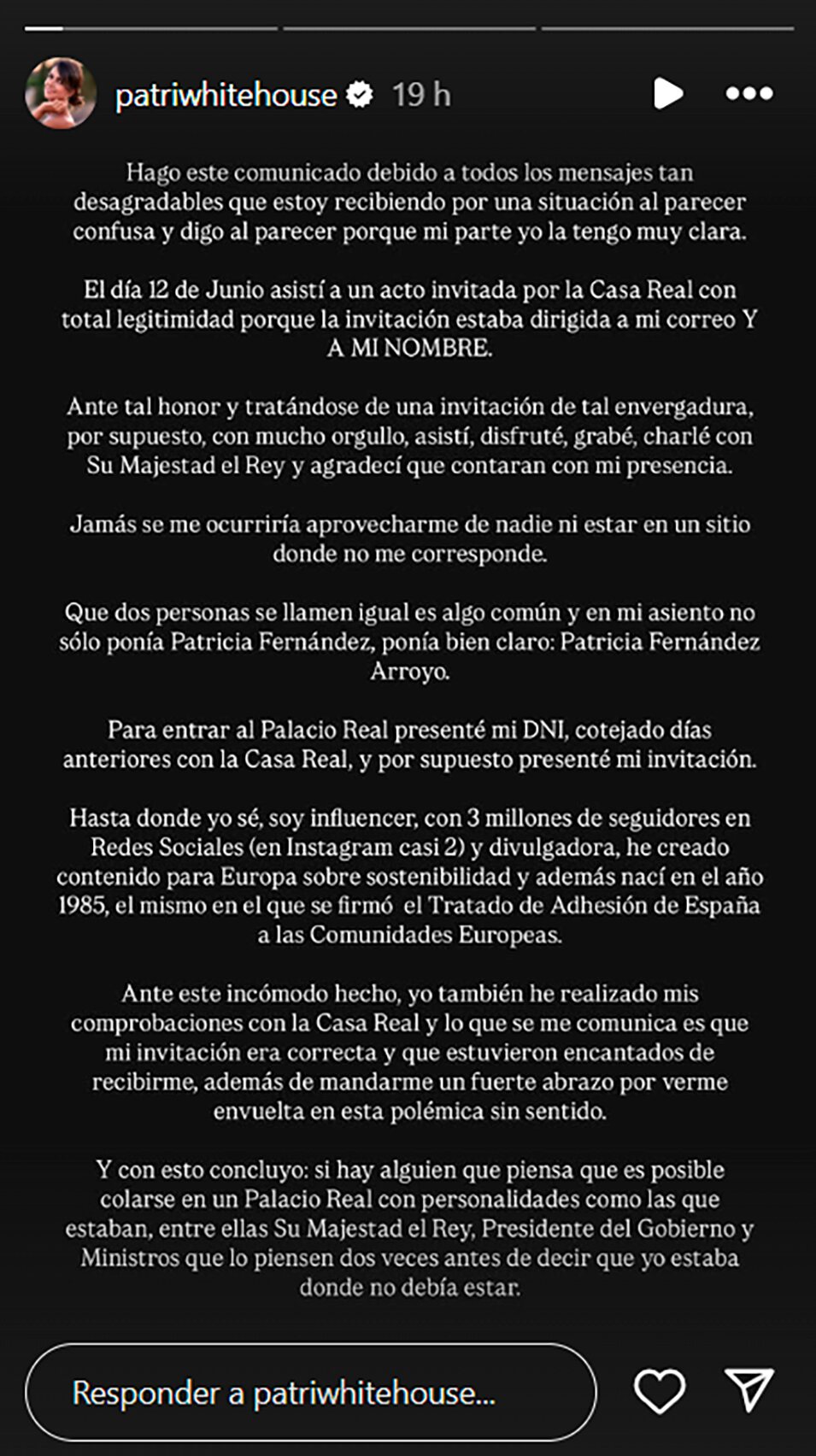 Patricia Fernández da su versión sobre lo ocurrido | Instagram