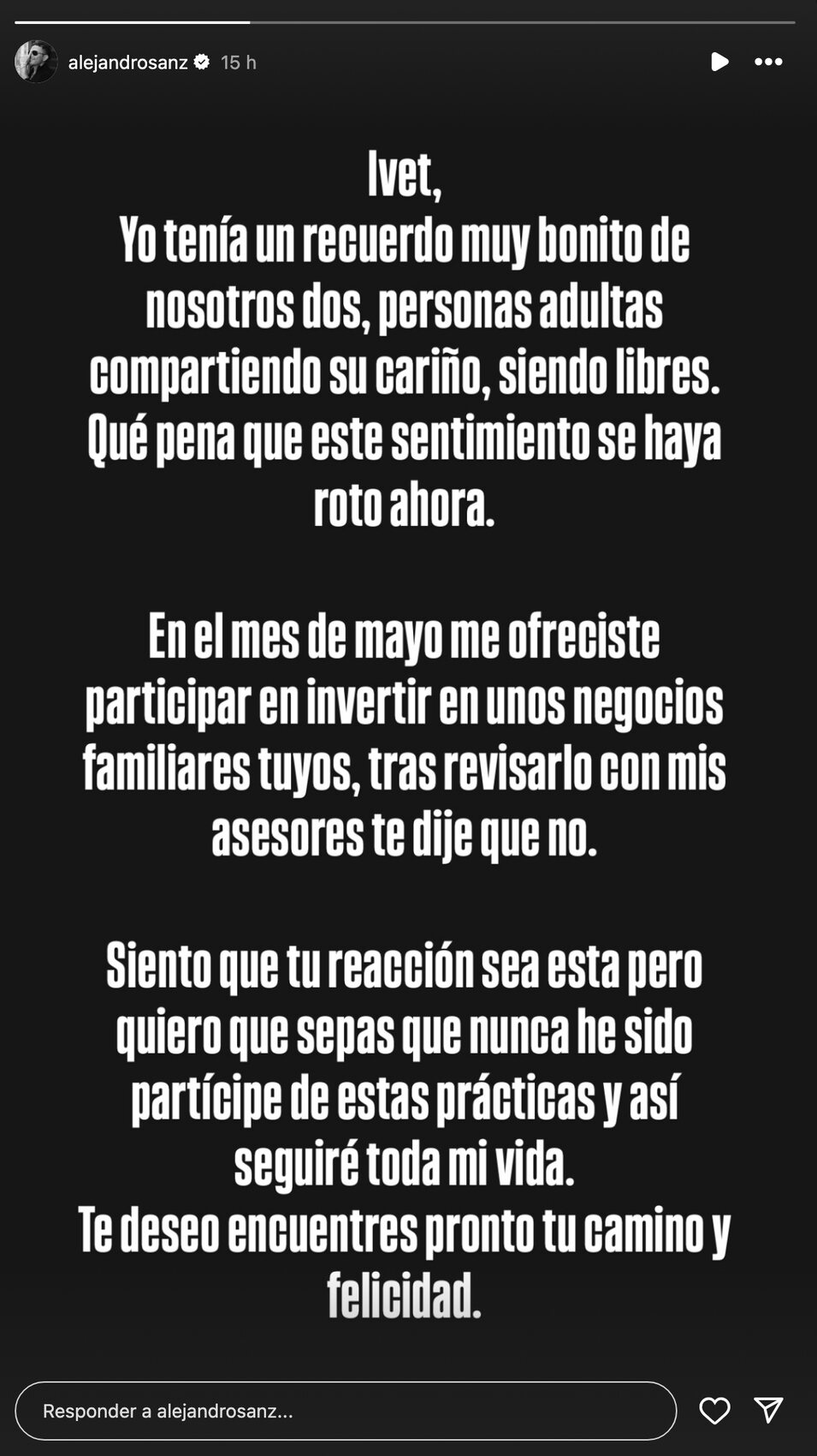 Alejandro Sanz responde a las acusaciones de Ivet Playà | Instagram