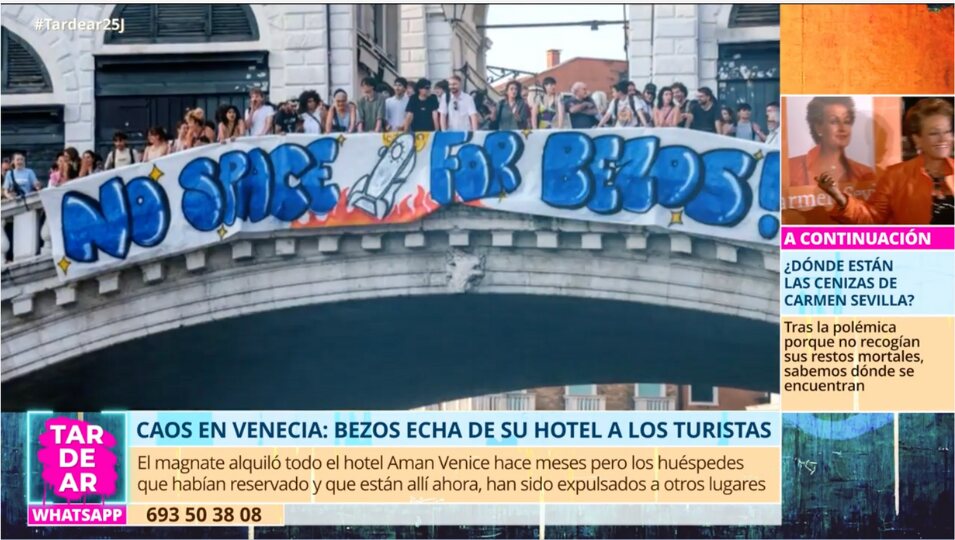 Las manifestaciones continúan para la boda de Bezos l Foto: Telecinco.es