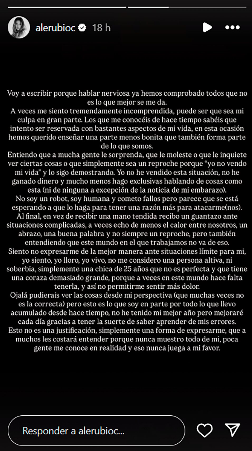 Comunicado de Alejandra Rubio tras la polémica | Instagram