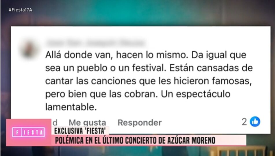 Comentario de un asistente al concierto de Azúcar Moreno en Bétera | Foto: Telecinco.es