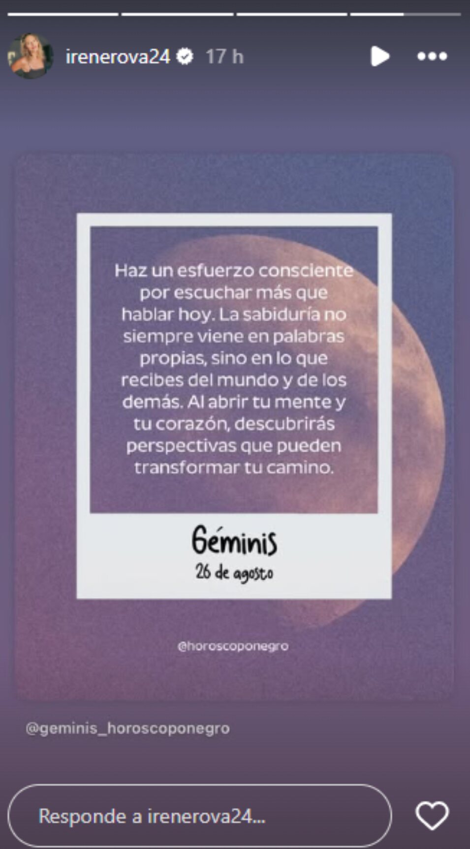 Publicación compartida en la historia de Irene Rosales | Foto: Instagram