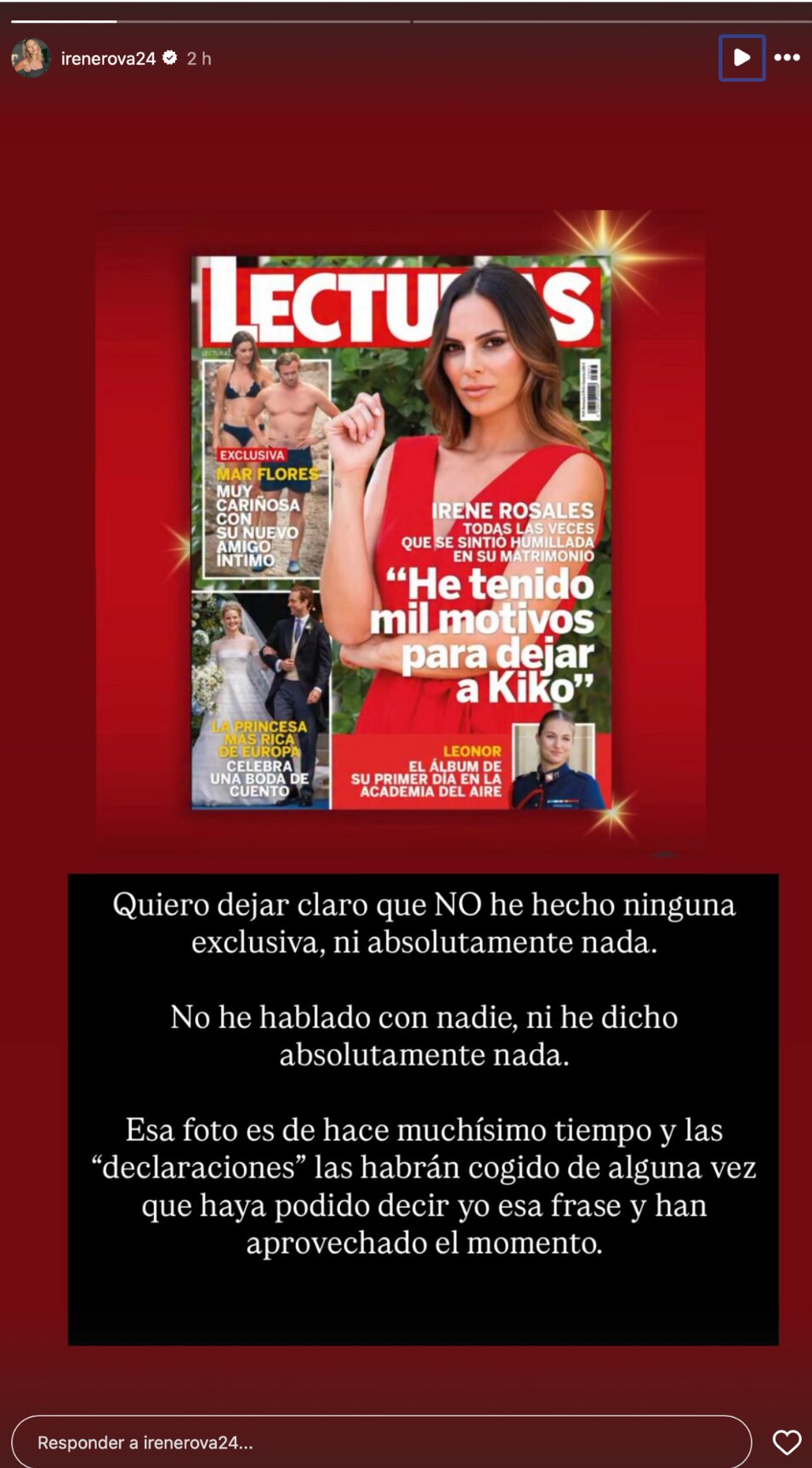 Irene Rosales desmiente haber concedido una exclusiva | foto: Instagram