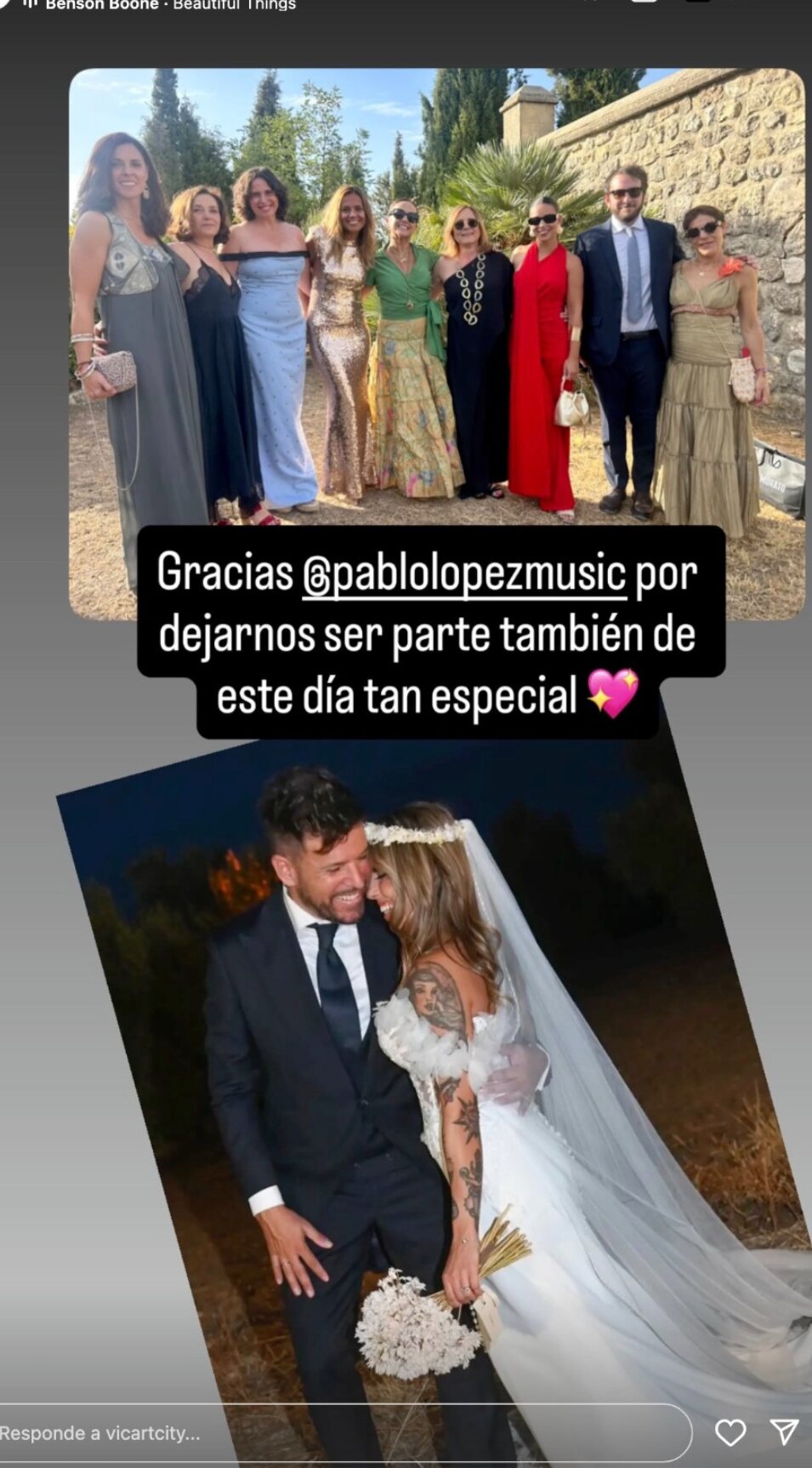 Pablo López y Laura Rubio en su boda junto con parte de sus invitados | Foto: Instagram