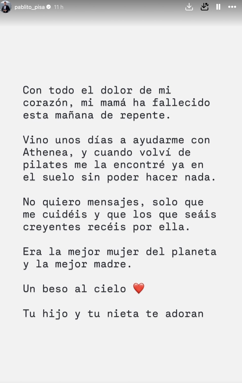 El mensaje de Pablo Pisa | Instagram