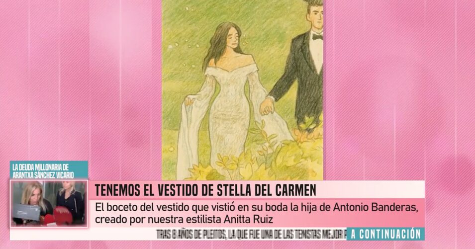 Boceto del vestido de novia de la boda de Stella del Carmen, hija de Antonio Banderas | Foto: Telecinco.es