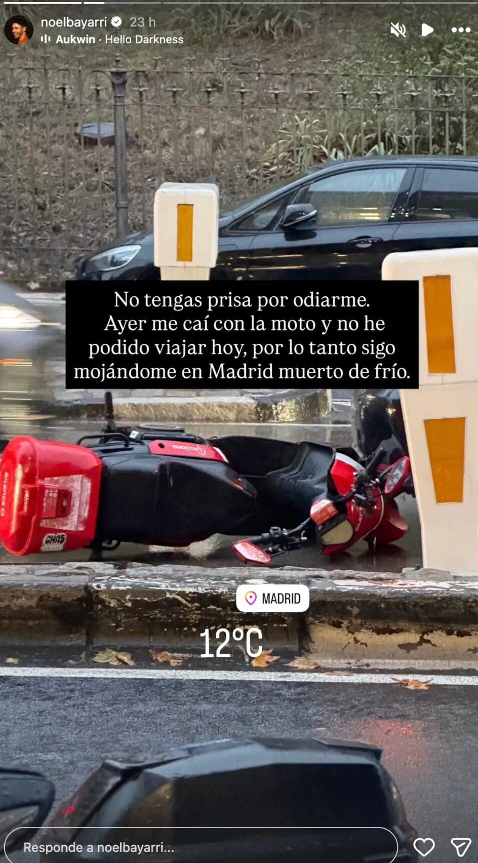Noel ha compartido la foto de cómo ha quedado la moto tras el accidente | Foto: Instagram