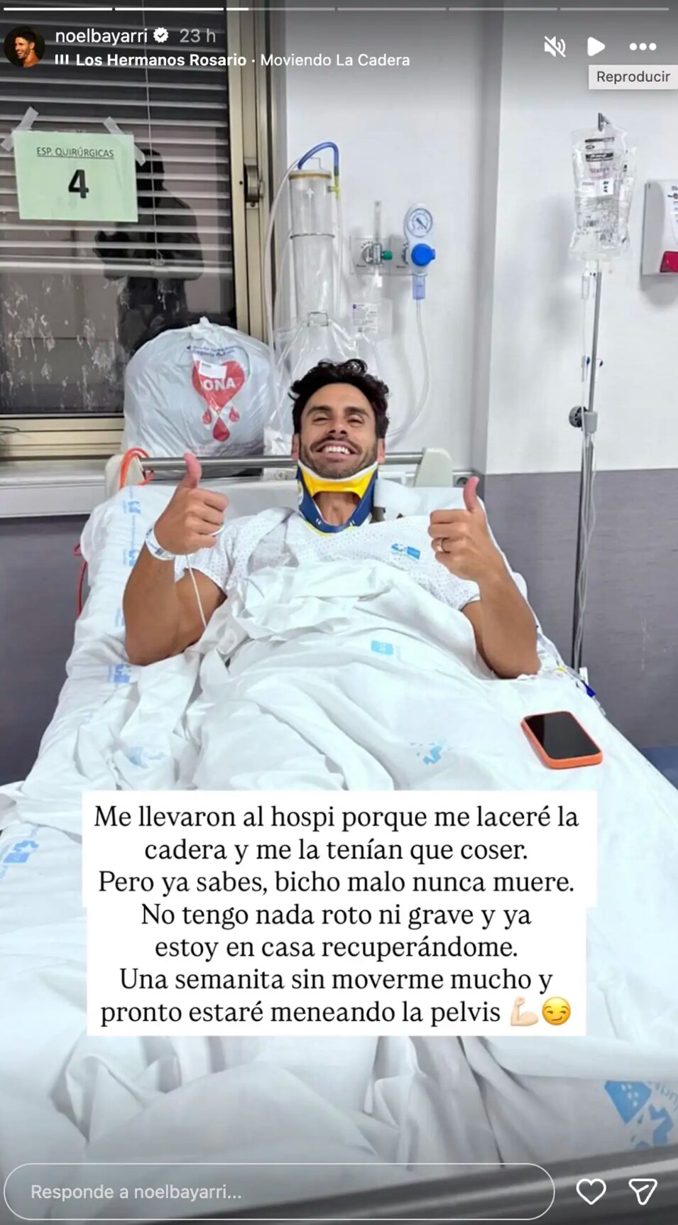 Noel ha explicado cómo se siente tras el accidente y ha tranquilizado a sus seguidores | Foto: Instagram