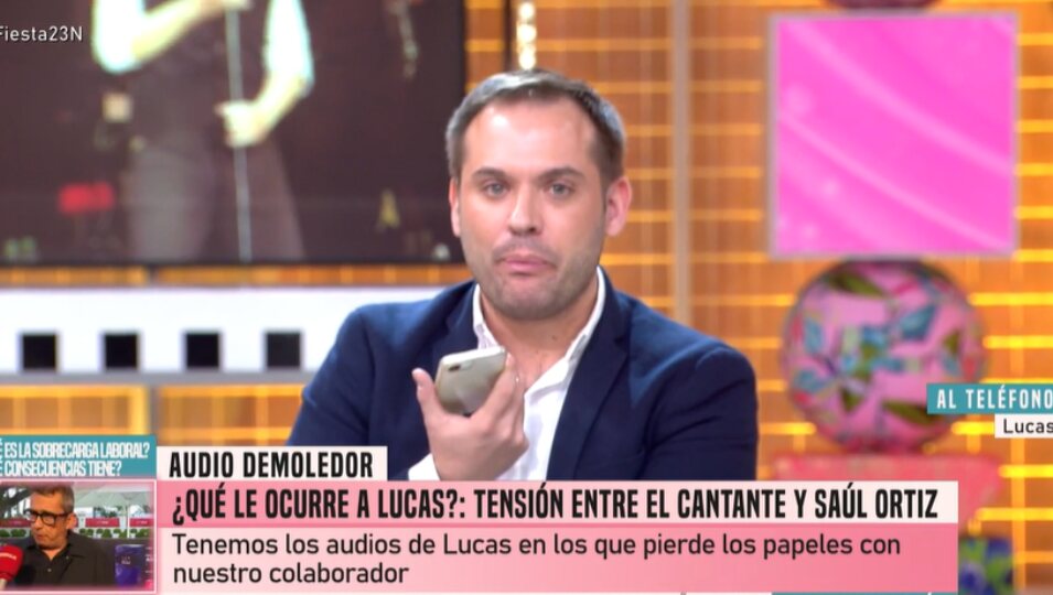 Saúl Ortiz en la llamada con Lucas en pleno directo de 'Fiesta' | Foto: Telecinco.es