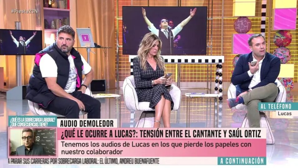 Saúl Ortiz en la llamada con Lucas en pleno directo de 'Fiesta' | Foto: Telecinco.es