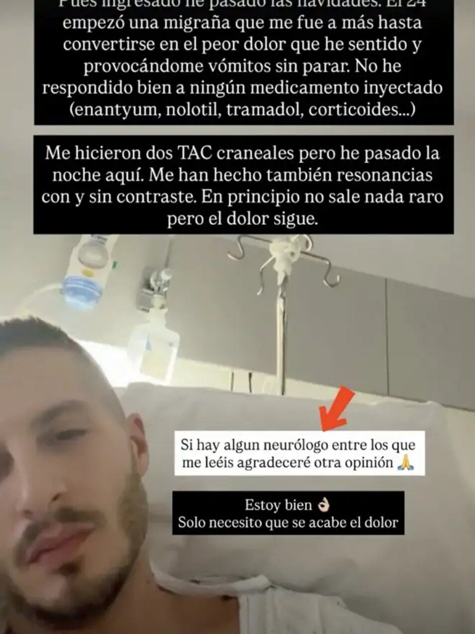 Nando Escribano informando a sus seguidores tras su ingreso | Foto:  Instagram