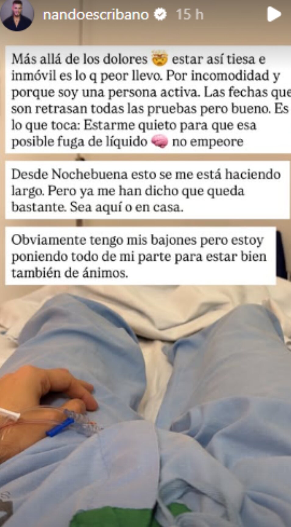 Nando Escribano en el hospital | Foto: Instagram