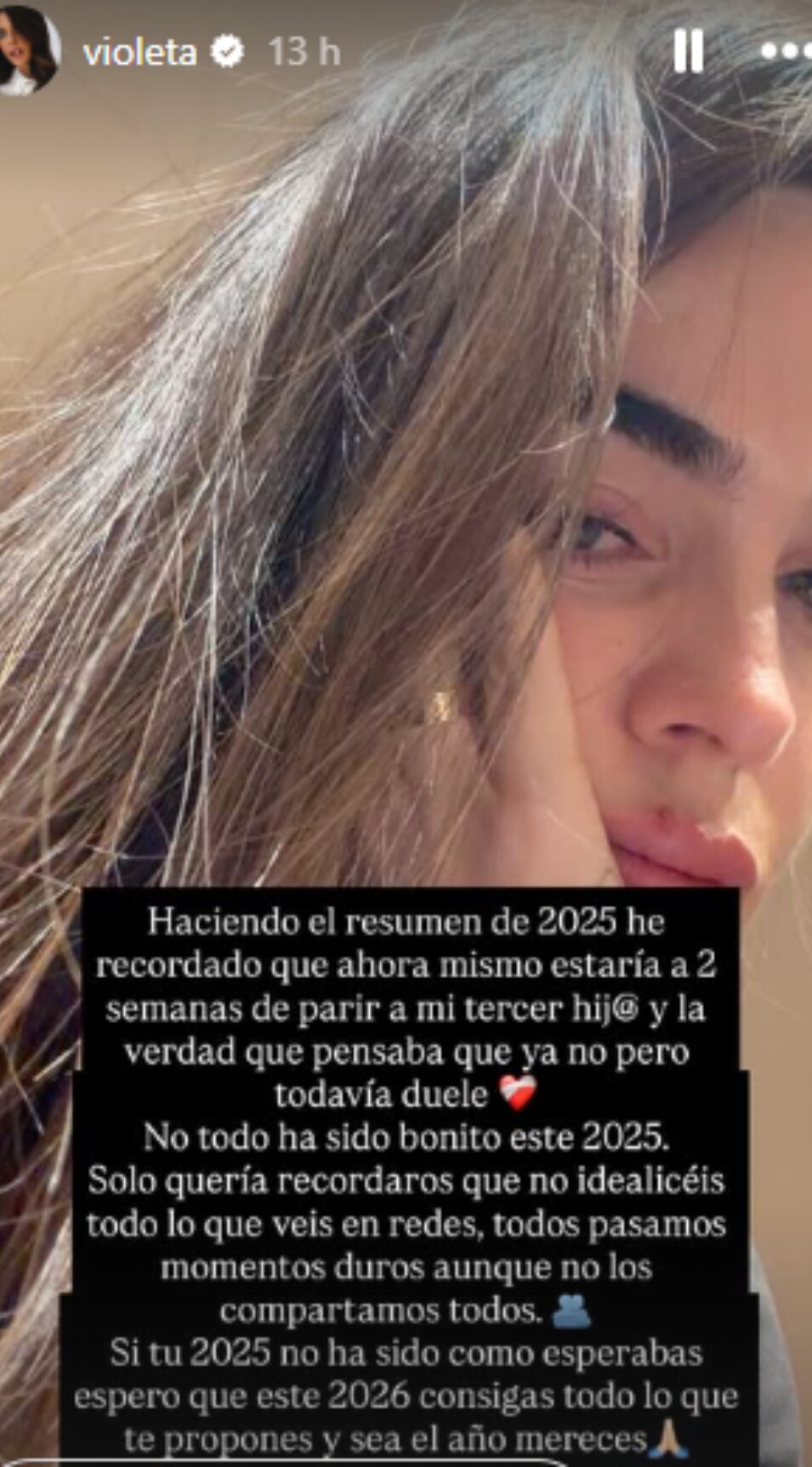 Violeta contando el aborto que ha tenido este abril | Foto: Instagram
