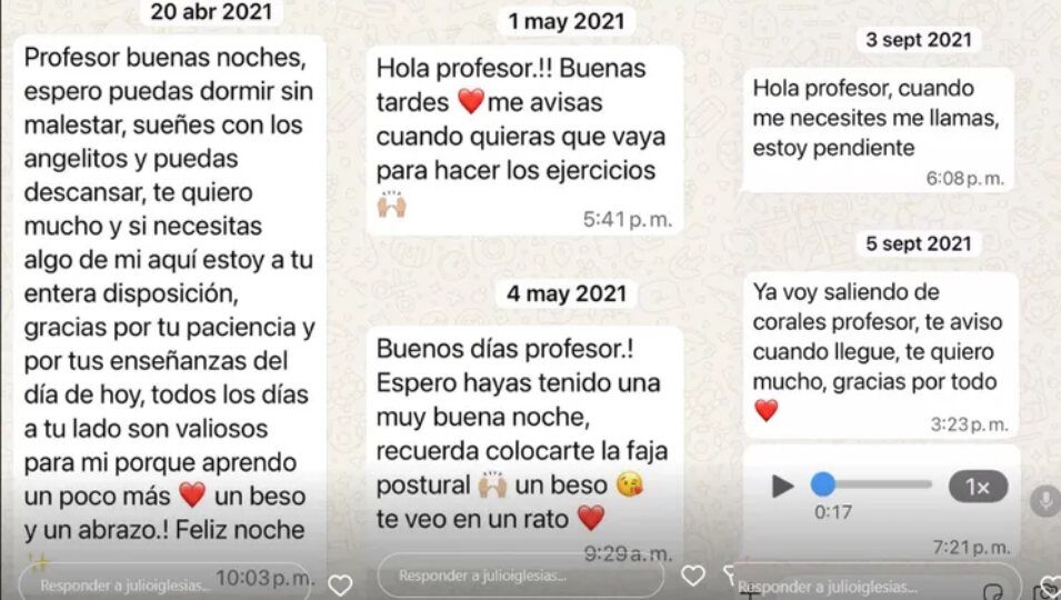 Capturas de los mensajes de las denunciantes vía stories de Julio Iglesias | Foto: Instagram