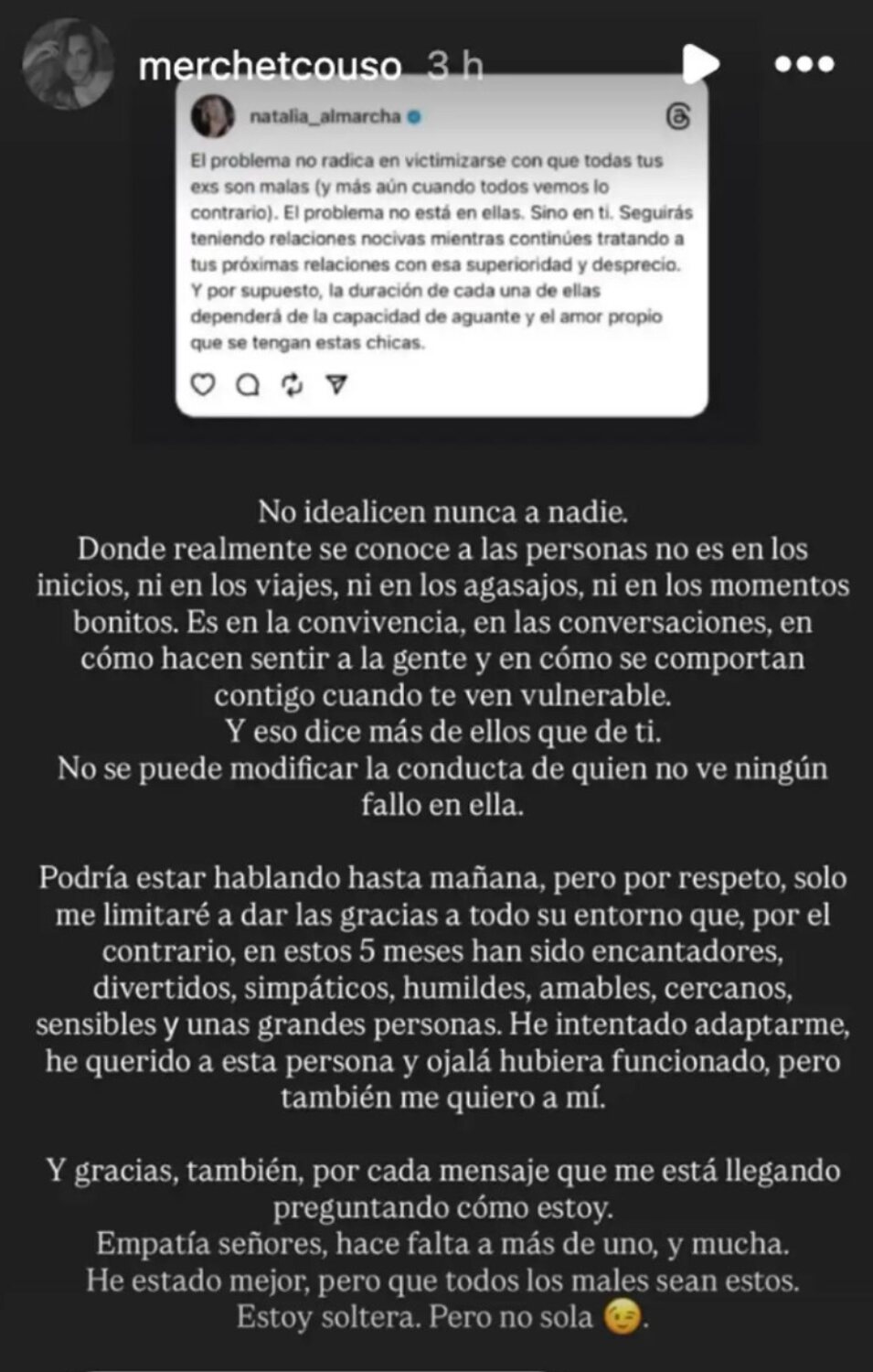 Comunicado de Merche | Fotografía: RRSS