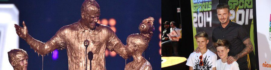 David Beckham y sus hijos Romeo y Cruz acaban pringados de oro en los Premios Kids' Choice Sports