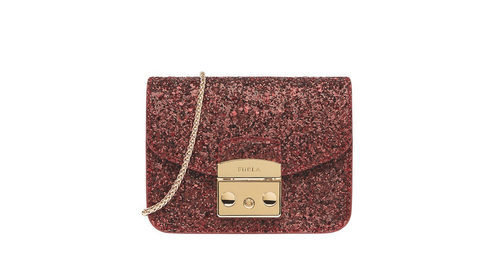 Bolso de mano con purpurina roja de Furla colección Navidad 2016