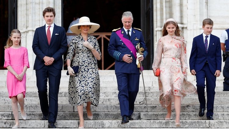 Los Reyes Felipe y Matilde de Bélgica con sus hijos el Día Nacional de Bélgica 2020