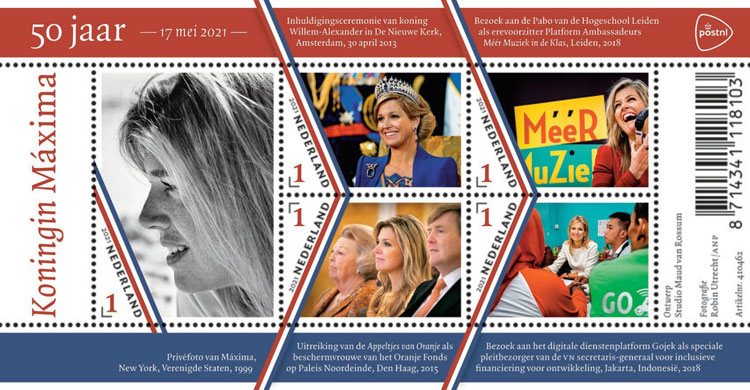 Sellos conmemorativos por el 50 cumpleaños de Máxima de Holanda