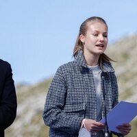 La Princesa Leonor dando un discurso durante la visita a Santa María del Puerto, Pueblo Ejemplar 2021