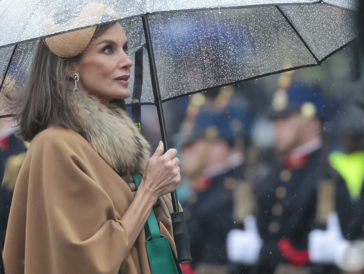 La Reina Letizia con pendientes de la Reina Sofía en la ofrenda floral en Amsterdam en su Visita de Estado a Países Bajos