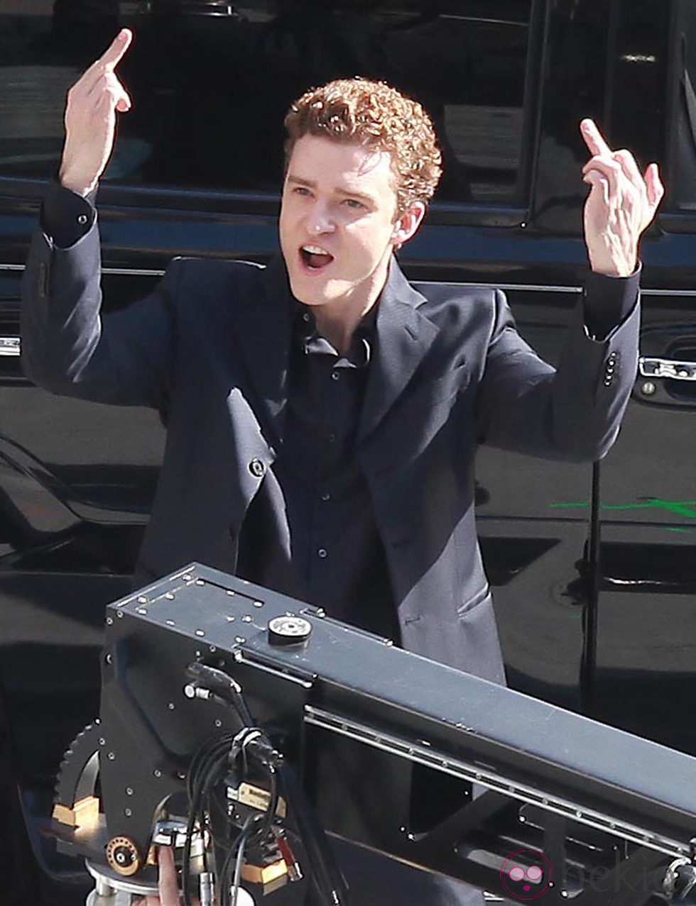 Justin Timberlake durante el rodaje de 'Facebook'