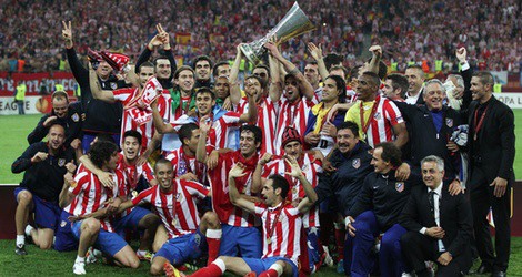 El Atlético de Madrid celebra el triunfo en la final de la Europa League 2012