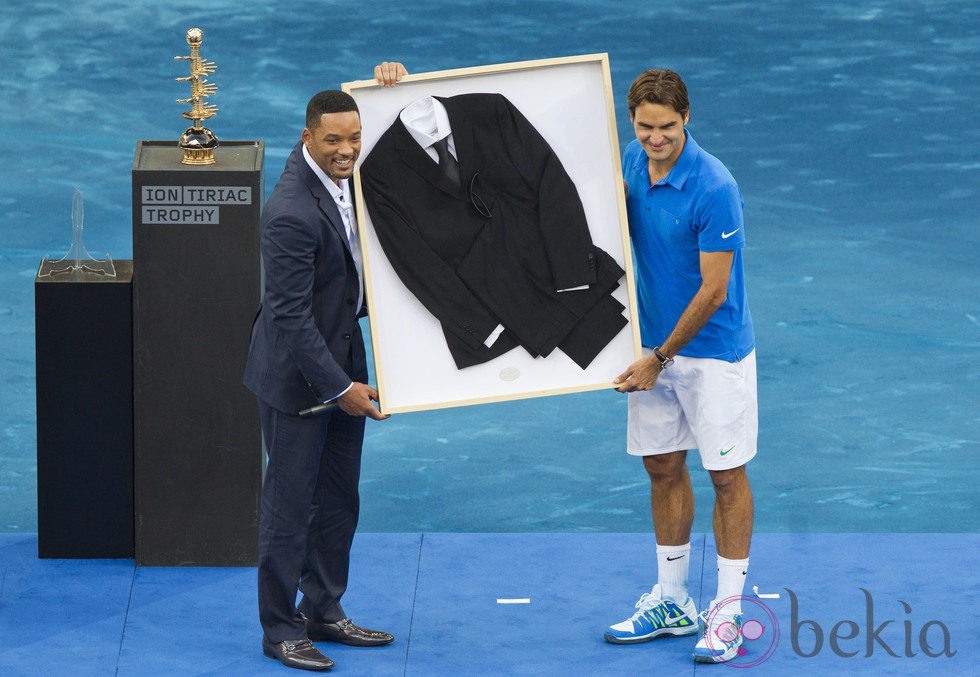 Will Smith y Roger Federer en la final del Masters de Tenis de Madrid 2012