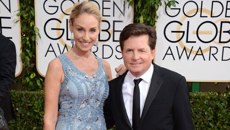 Michael J. Fox y Tracy Pollan en la alfombra roja de los Globos de Oro 2014