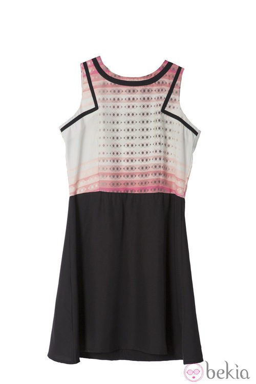Vestido sesentero con falda negra y tonos rosas de Lavand