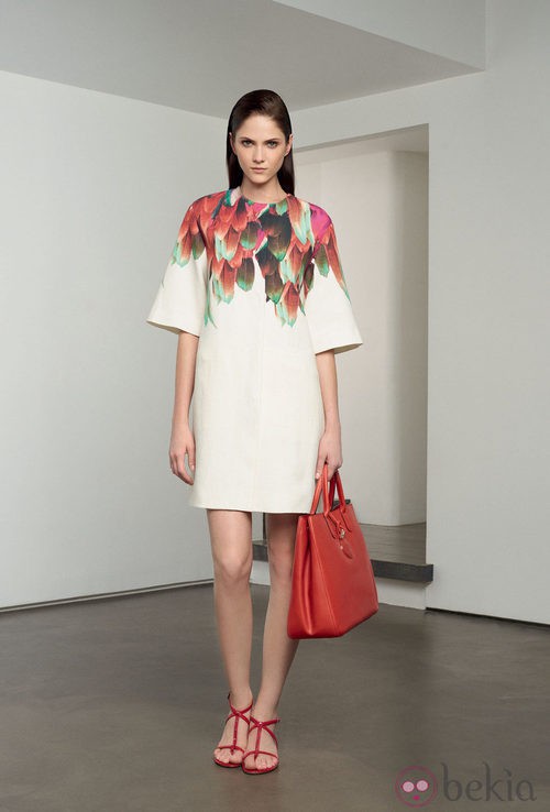 Vestido de manga ancha con estampado de hojas trpocales de la colección 'Ready to wear' 2014 de Longchamp