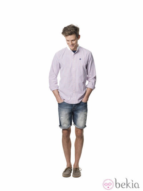 Camisa de cuadros con bermuda denim de la colección para verano 2014 de Springfield