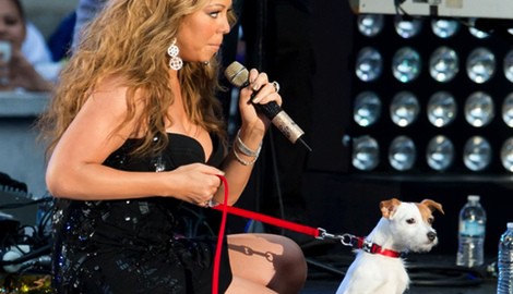 Mariah Carey en el escenario con su perro 