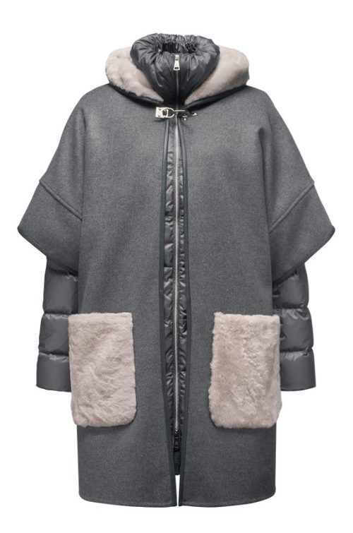 Abrigo gris con bolsillos de pelo de la colección otoño/invierno 2015 de la firma Fay
