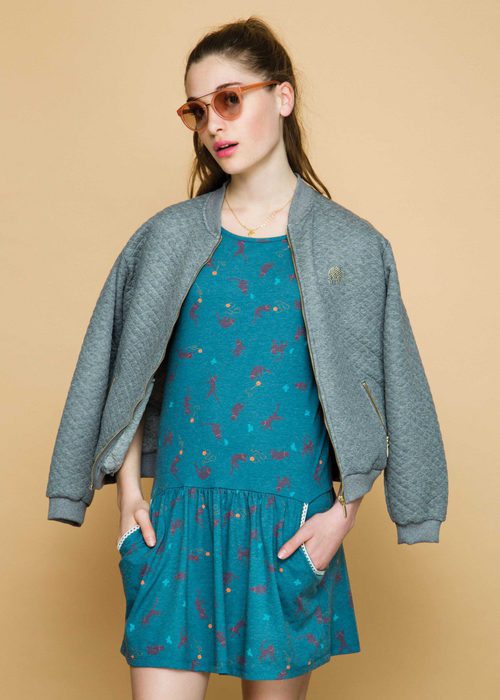 Vestido azul verdoso con estampado floral de la colección otoño/invierno 2015/2016 de Dolores Promesas