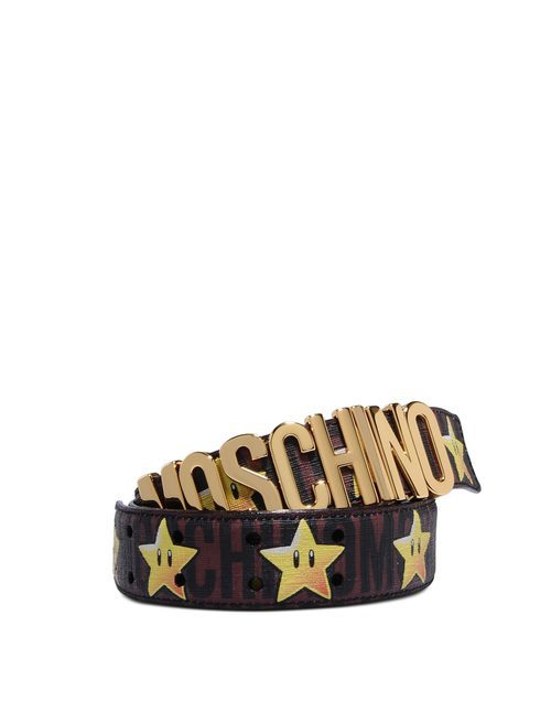 Cinturón marrón con logo y Starman de 'Super Moschino' AW 15