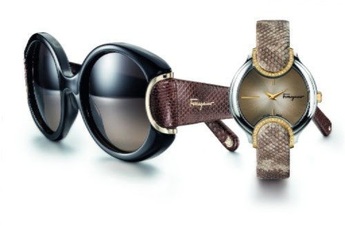 Gafas de sol y reloj con correa de piel de serpiente de Salvatore Ferragamo