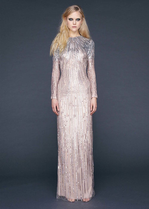 Vestido largo recto brilli brilli en champagne de Reem-Acra
