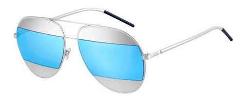 Gafas con montura plateada y cristal azul claro de Dior 