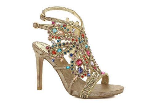 Peep toe dorado con brillantes de Alma en Pena