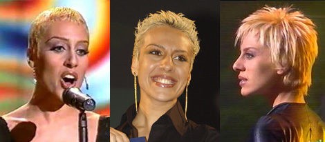 Mónica Naranjo con el pelo rubio y muy corto en el año 2002